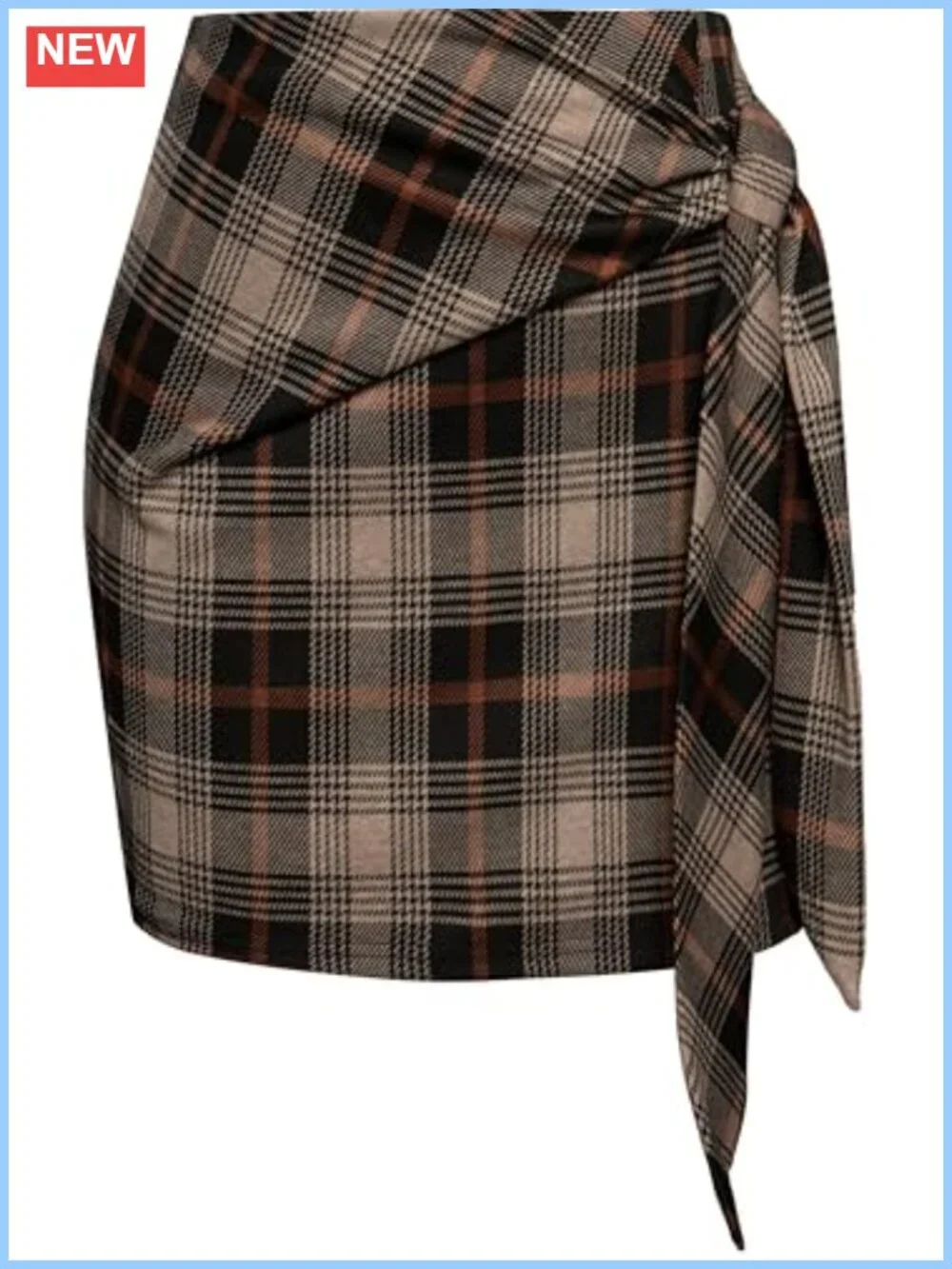 Women's Plaid Pencil Skirt High Waist Bow Tie Stretch Bodycon Mini